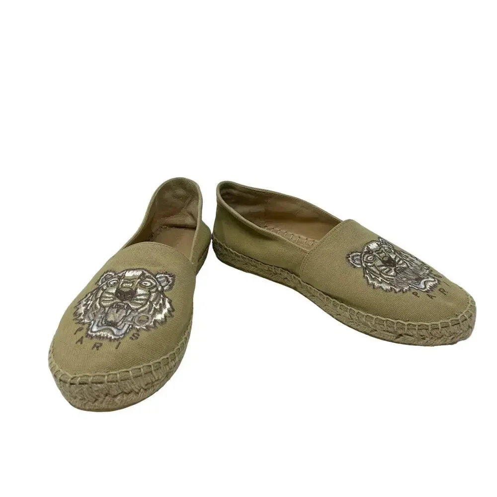 Kenzo Beige Classic Tiger Embroidered‎ Espadrilles Beige Tan Size 38 / US 6.5